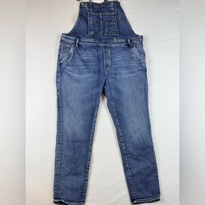 VTG Y2K Silver Denim Bib Overalls Womens L/L26 Wide Flare M.Wash WESTERN